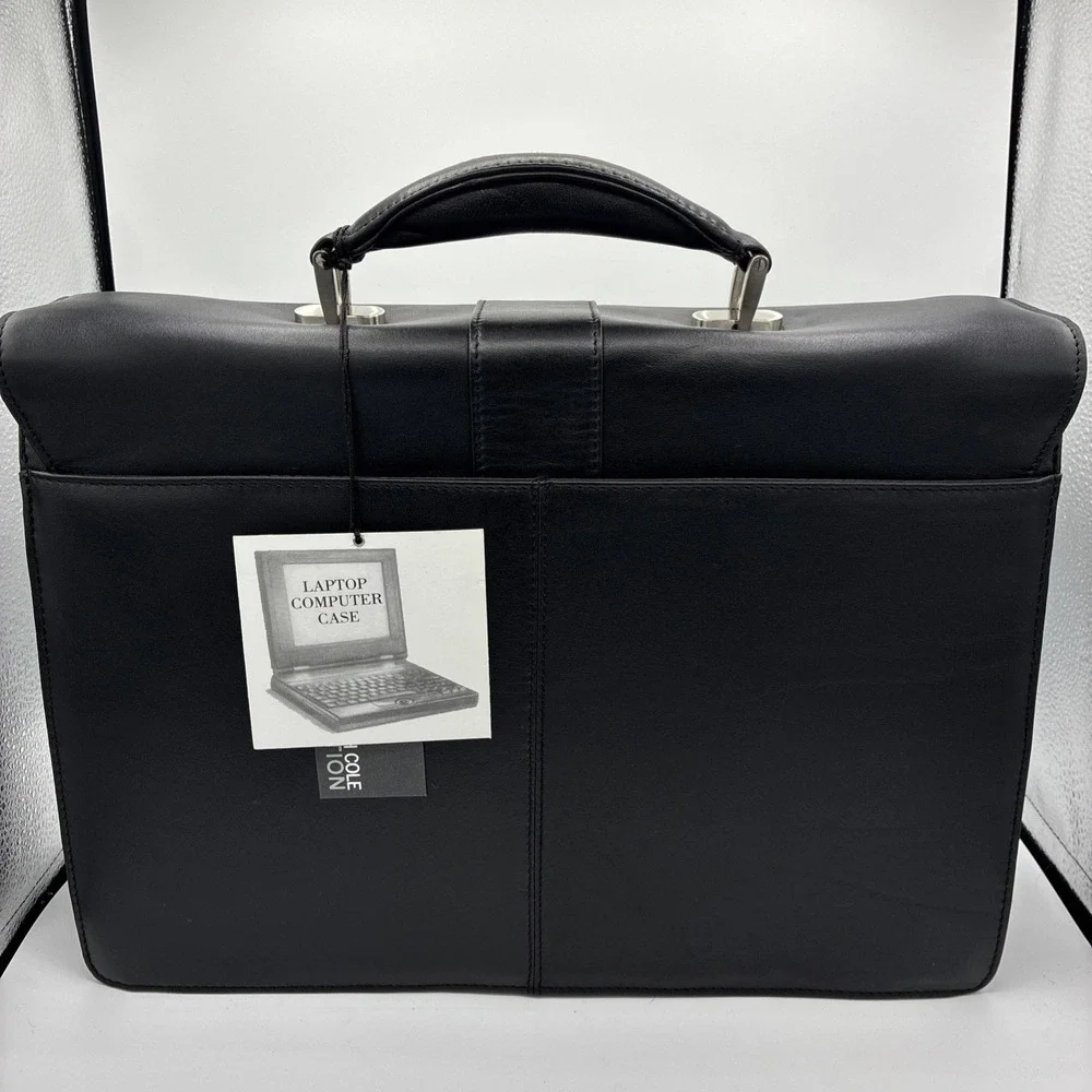 Kenneth Cole Reaction Leather Laptop Case Briefcase Black NWT W/ Strap & lock